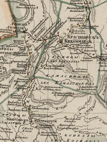 Карта минусинского уезда енисейской губернии