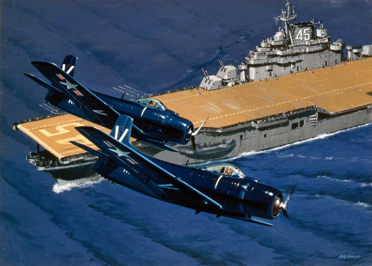 Two Spads Over CVA-45, USS Valley Forge