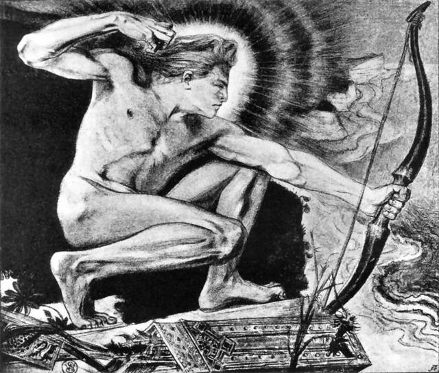 Stanisław Wyspiański (1869–1907) Apollo bringing down arrows of plague upon the Greeks, pencil drawing on paper 1897 circa Stanisław Wyspiański (1869–1907) Apollo bringing down arrows of plague upon the Greeks, pencil drawing on paper 1897 circa