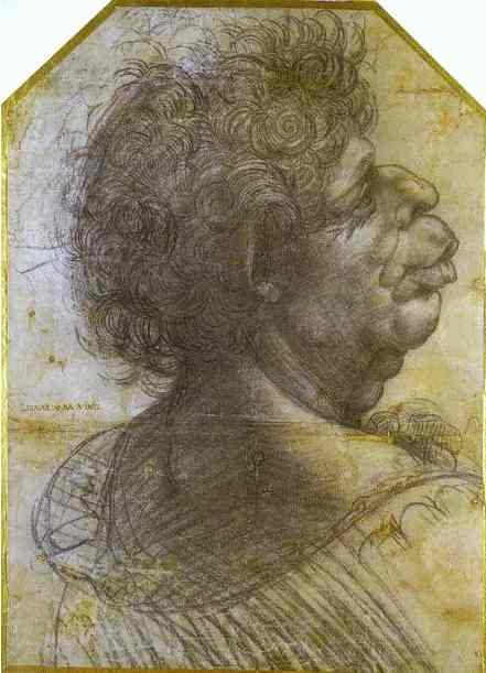 Leonardo da Vinci - Grotesque Portrait Study of Man