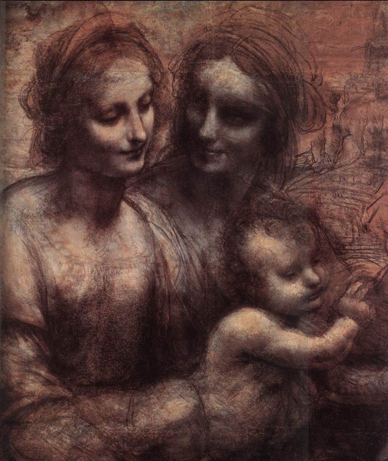 Leonardo da Vinci Madonna and Child with St Anne and the Young St John detail1
