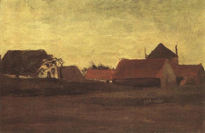 1883 Farmhouses in Loosduinen near The Hague at Twilight