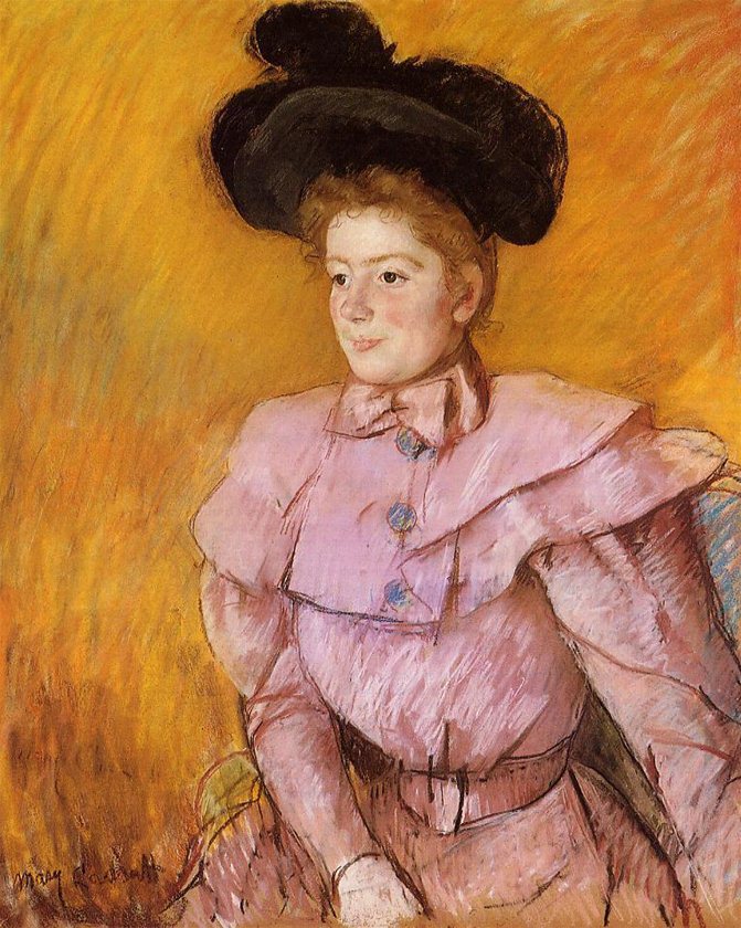 Cassatt Mary Woman in a Black Hat and a Raspberry Pink Costume