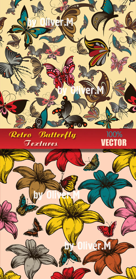 Vector Textures with Butterflies in Retro style Vector Textures with Butterflies in Retro style