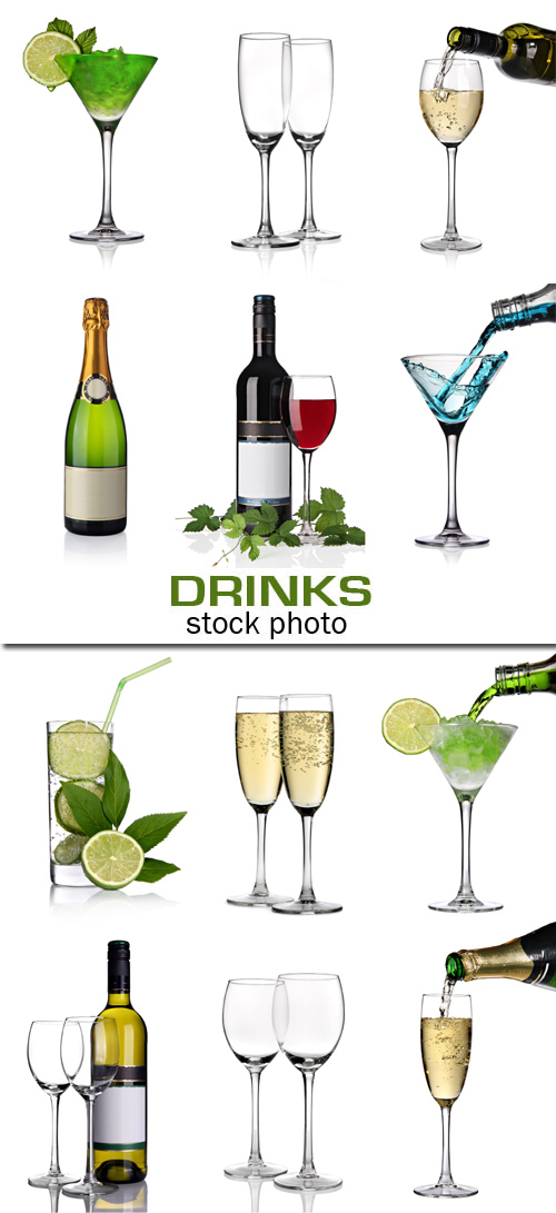 Stock Photo - Wine, Cocktails and Glasses Stock Photo - Wine, Cocktails and Glasses