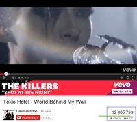 У клипа Tokio Hotel - World Behind My Wall более 12 миллионов просмотров на YouTube!