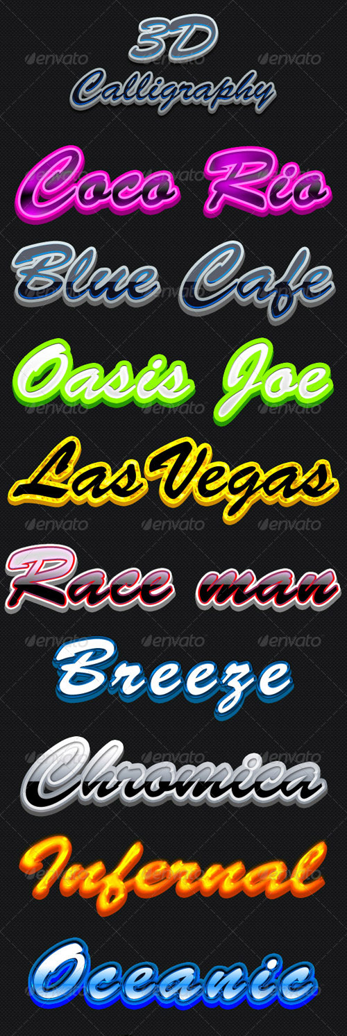 GraphicRiver - 3D Calligraphy Styles for Photoshop GraphicRiver - 3D Calligraphy Styles for Photoshop
