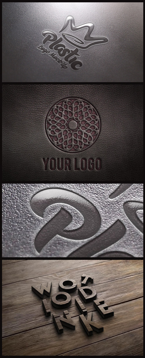 Logo Mock-Ups - Plastic, Leather and 3D Wooden Logo Logo Mock-Ups - Plastic, Leather and 3D Wooden Logo