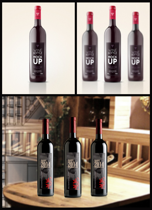 Photoshop Mock-Ups - Wine Bottles with Labels