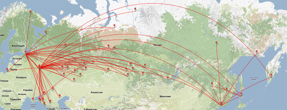 Карта пассажирских аэропортов россии