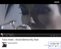 У клипа Tokio Hotel - World Behind My Wall более 13.000.000 просмотров на Youtube!