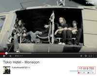 У клипа Tokio Hotel - Monsoon более 11.000.000 просмотров на YouTube!
