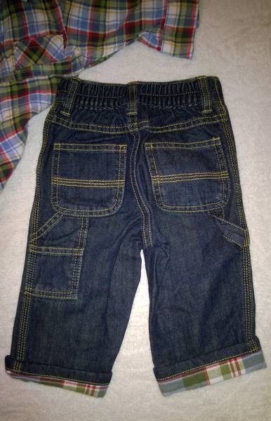 фланель рубашка+джинс штаны 6-12 мес