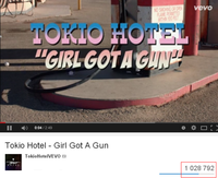 У клипа Tokio Hotel - Girl Got A Gun более миллиона просмотров на YouTube!