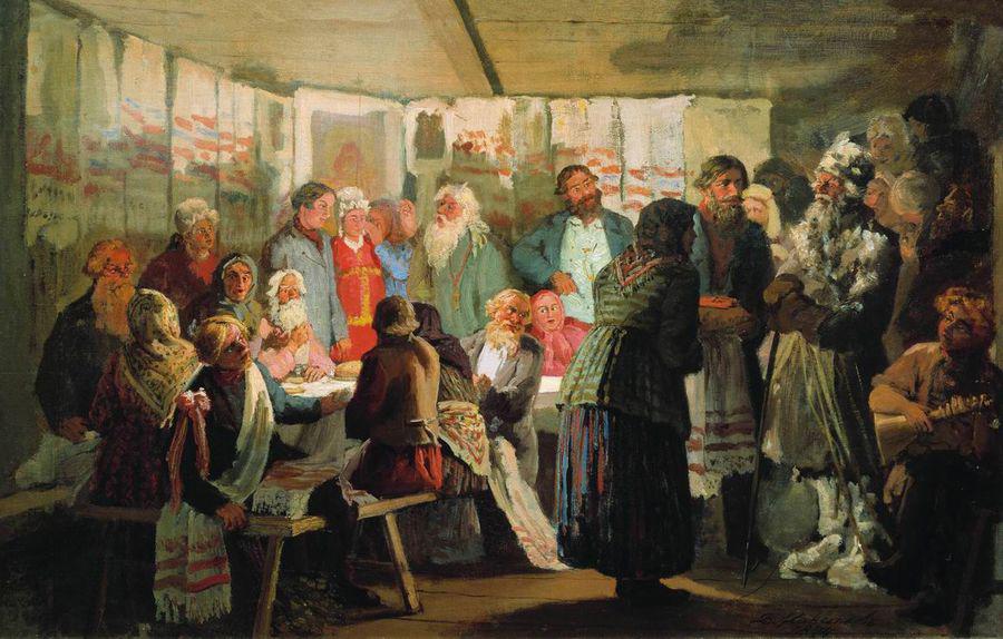 Приход колдуна на крестьянскую свадьбу. Эскиз. 1874
