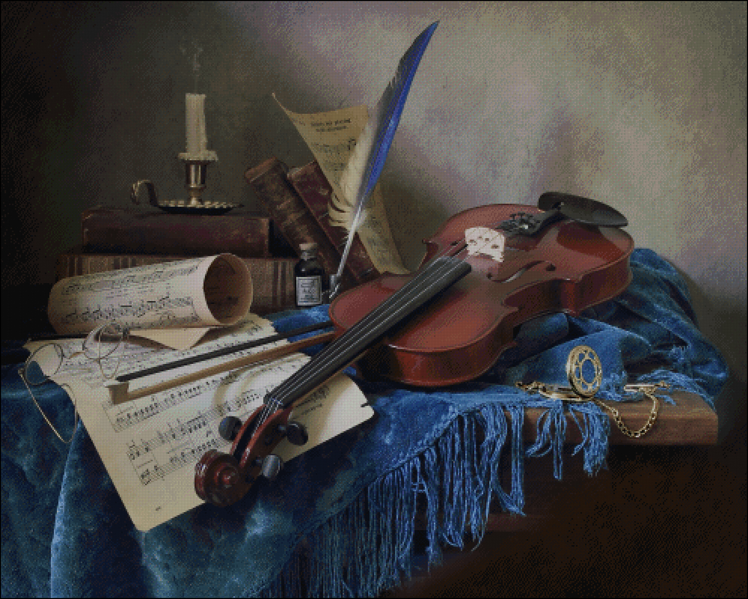 Скрипка на синем бархате 500х400 158дмс 39-119