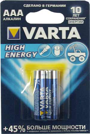 Батарейка VARTA HIGH ENERGY (AAA) LR03-BL2 1.5V (2 шт. в уп.)