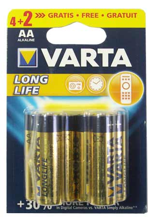 Батарейка VARTA LONGLIFE (AA) LR06-BL6 1.5V (4+2 шт. в уп.)
