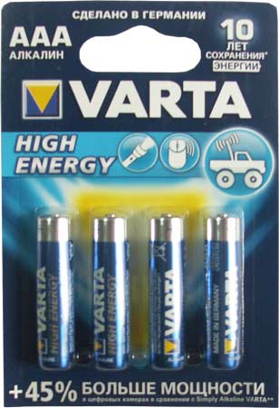 Батарейка VARTA HIGH ENERGY (AAA) LR03-BL4 1.5V (4 шт. в уп.)