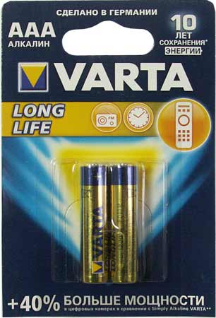 Батарейка VARTA LONGLIFE (AAA) LR03-BL2 1.5V (2 шт. в уп.)