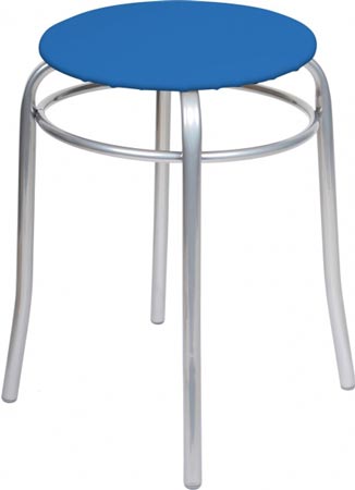 Табурет СТАЙЛ ТБС 01 (голубой) на 4-х опорах с ободом, сиденье винилискожа, круглое 320мм, каркас-хром