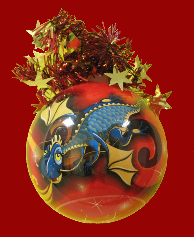 Шар Рождественский (Голубой Дракончик), диаметр 95мм