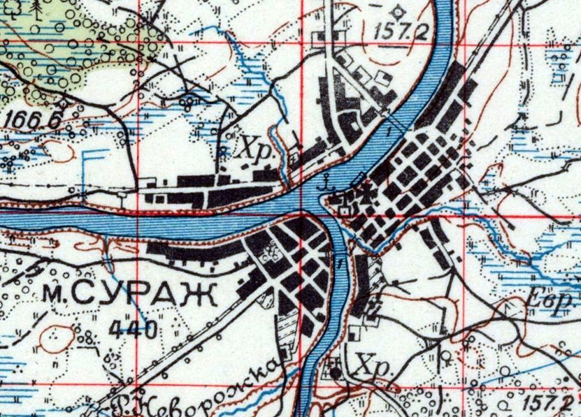 Сураж Витебской обл. на довоенной карте