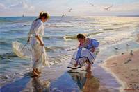 Две девушки ищут янтарь на пляже (Two girls looking for amber on the beach) 70 х 100 Частное собрание