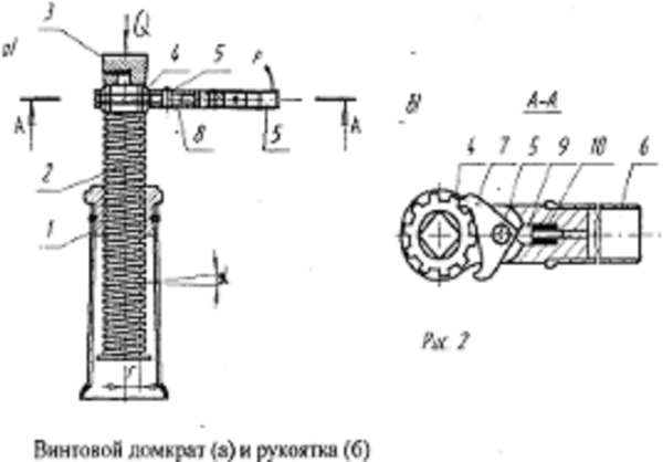 Устройство винтового домкрата бутылочного типа схема