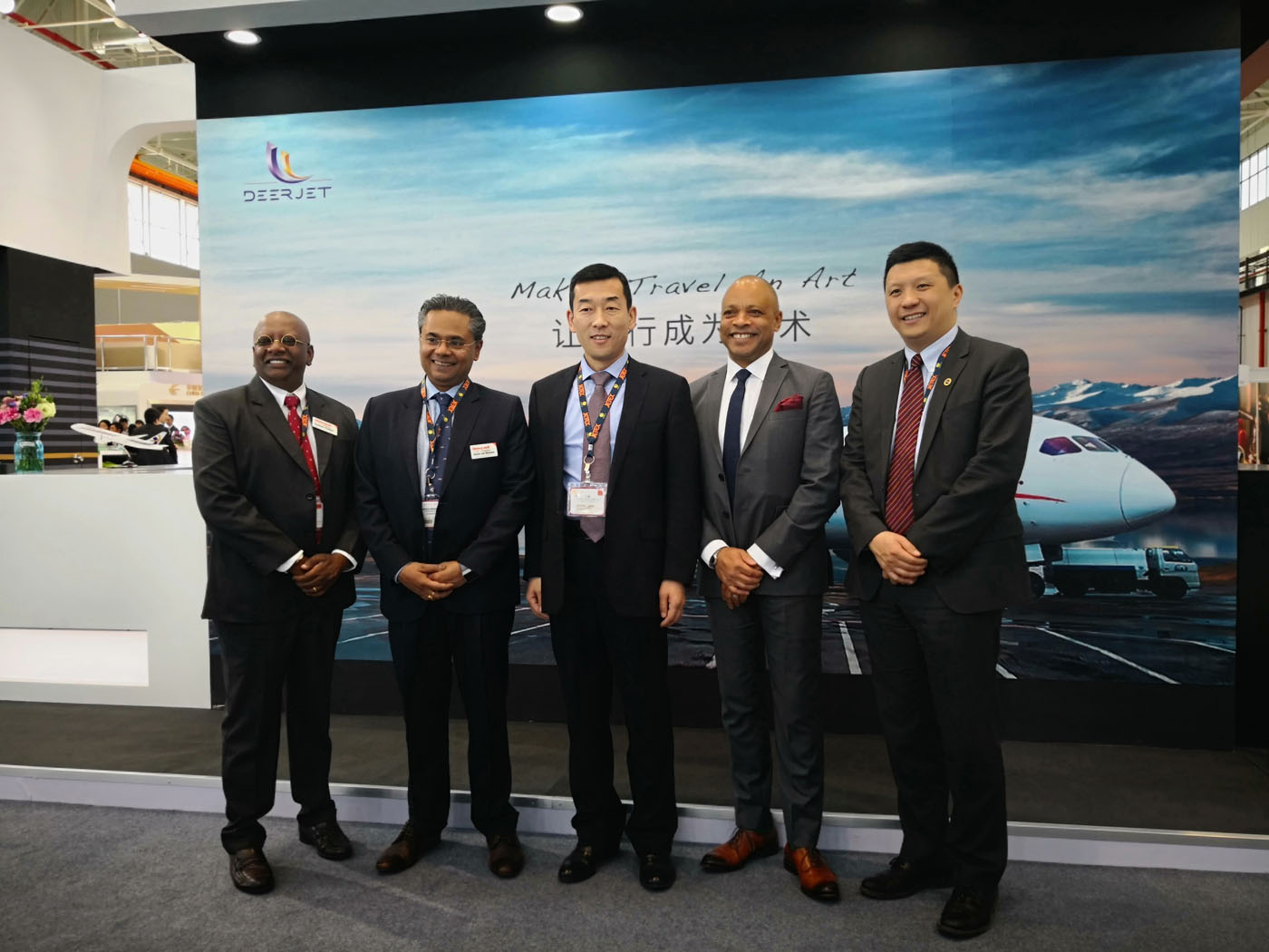 Zhou Jinshan, Vice President of maintenance, Deer Jet (Middle) and Frank Fang, Vice President of Branding, Deer Jet (First from Right) with seniors from Honeywell Aerospace Asia Pacific