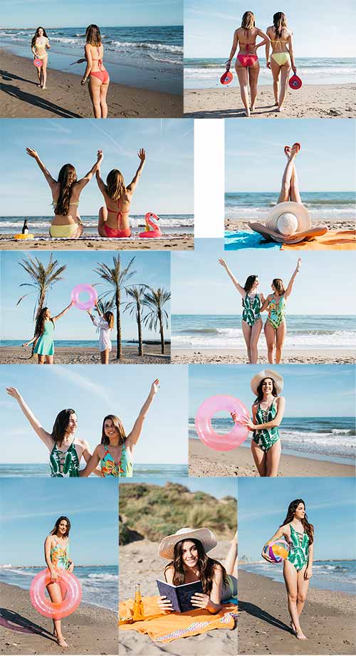 Девушки на пляже - Растровый клипарт / Girls on the beach - Raster clipart