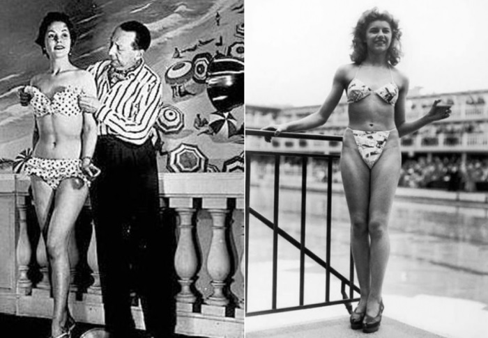 Изобретатель бикини Луи Реар и Мишелин Бернардини – первая модель, продемонстрировавшая бикини на подиуме | Фото: casual-info.ru Источник: https://kulturologia.ru/blogs/050716/30315/