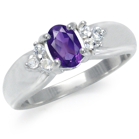 Natural African Amethyst & White Topaz 925 Sterling Silver Engagement Ring RN0048856