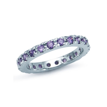 Amethyst Purple CZ 925 Sterling Silver Eternity Band Stack/Stackable Ring RN0064935