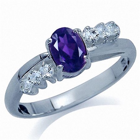 Natural African Amethyst & White Topaz 925 Sterling Silver Engagement Ring RN0070772