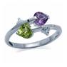 Natural Amethyst, Peridot & White Topaz 925 Sterling Silver Twin Heart Ring RN0053785