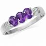 3-Stone Natural African Amethyst & Whtie Topaz 925 Sterling Silver Ring RN0076816