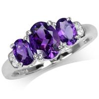 1.97ct. 3-Stone Natural African Amethyst & White Topaz Gold Plated 925 Sterling Silver Ring RN0077595