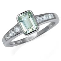 1.09ct. Natural Green Amethyst & White Topaz 925 Sterling Silver Engagement Ring RN0078818