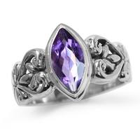 Natural Amethyst 925 Sterling Silver Victorian Style Solitaire Ring RN0087320