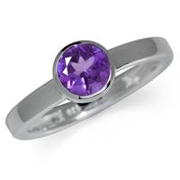 1.55ct. 6MM Natural African Amethyst 925 Sterling Silver Bezel Set Solitaire Ring RN0087890