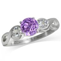 Natural Amethyst & White Topaz 925 Sterling Silver Engagement Ring RN0088423