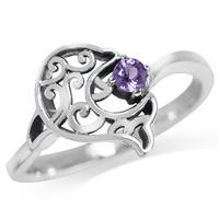 Natural Amethyst 925 Sterling Silver Dolphin Filigree Solitaire Ring RN0088895