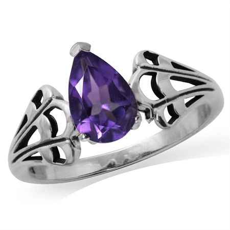1.15ct. Natural African Amethyst 925 Sterling Silver Filigree Ring RN0089988