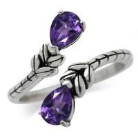 1.24ct. Natural African Amethyst 925 Sterling Silver Bypass Leaf Adjustable Ring RN0089986