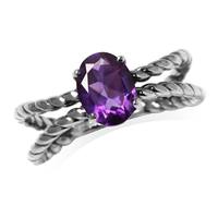 1.14ct. Natural African Amethyst 925 Sterling Silver Double Rope Solitaire Ring RN0090204