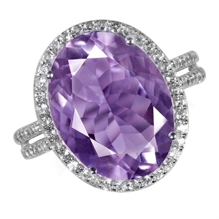 HUGE 8.09ct. 16x12MM Natural Oval Shape Amethyst & White Topaz 925 Sterling Silver Ring RN0090371