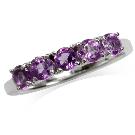 5-Stone Natural Amethyst White Gold Plated 925 Sterling Silver Journey Ring RN0090428