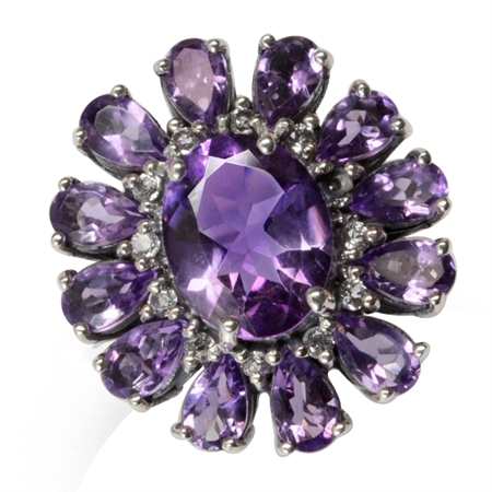 4.48ct. Natural Amethyst & White Topaz 925 Sterling Silver Cluster Ring RN0090458