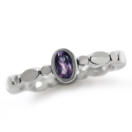 Natural Amethyst 925 Sterling Silver Stack/Stackable Solitaire Ring RN0090677
